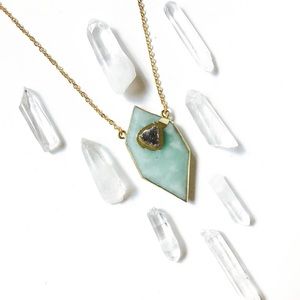Amazonite Crystal & Dainty Druzy Gold Necklace